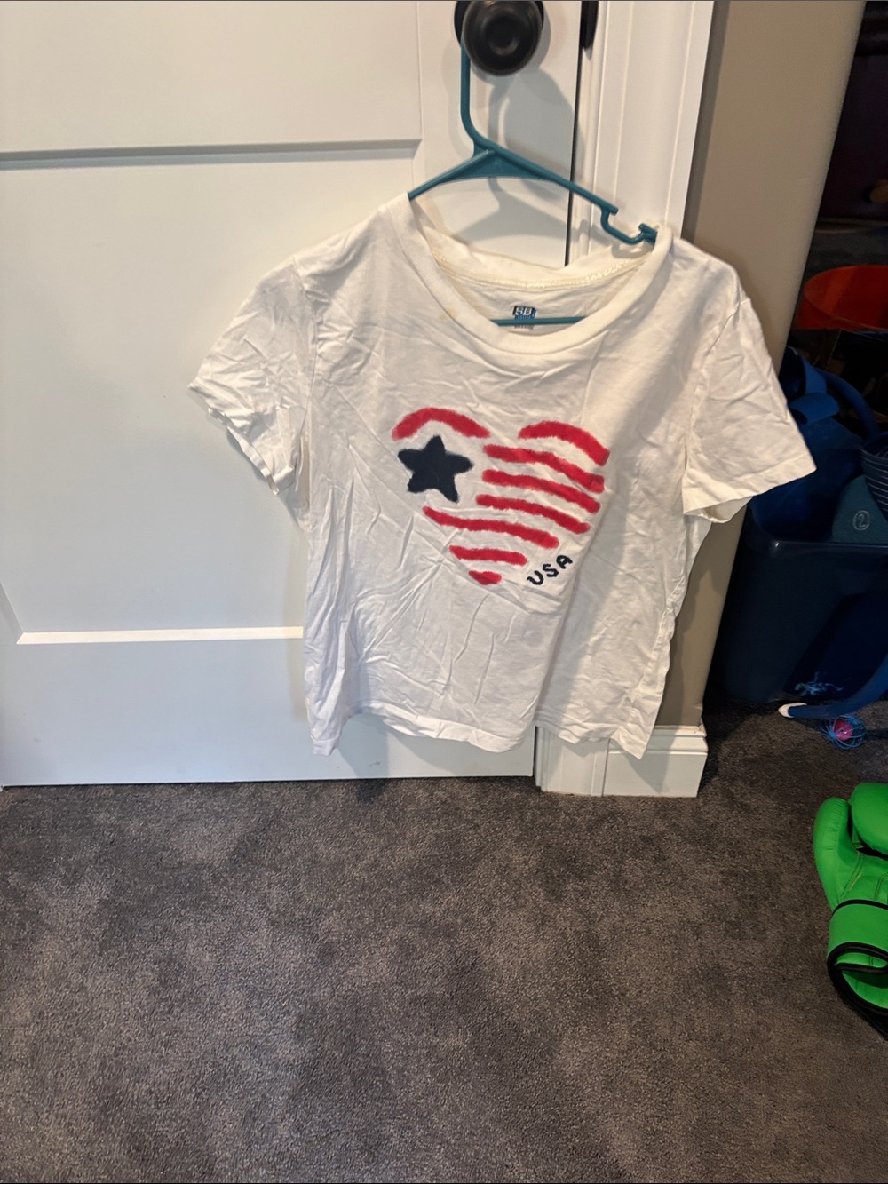 Kids White Short Sleeve Tee with Patriotic Heart Graphic